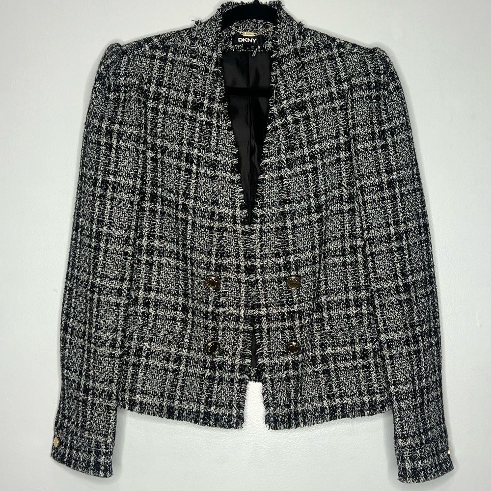 DKNY French Style Plaid Pattern Blazer